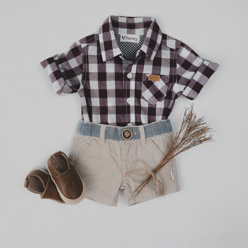 Baby Boys Dress Shirt Romper - Large Maroon Check