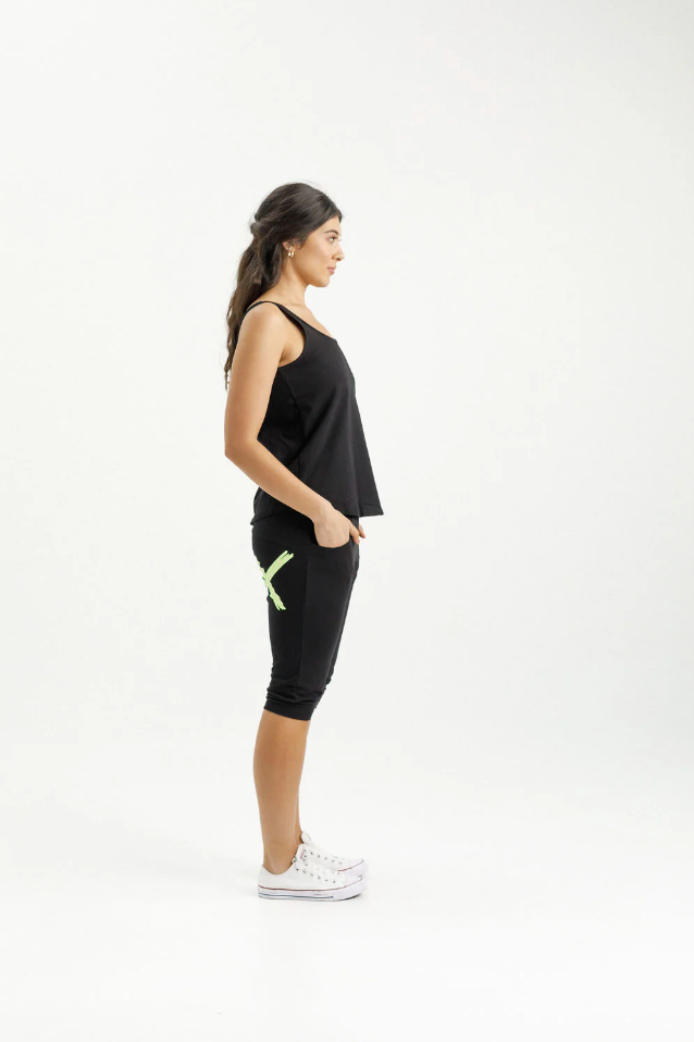 3/4 Apartment Pants - Black with Lime X