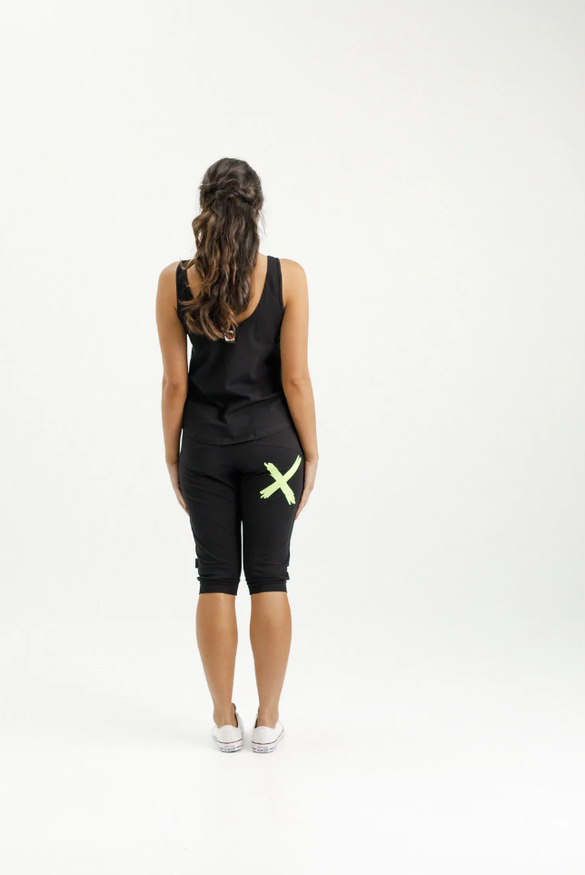 3/4 Apartment Pants - Black with Lime X