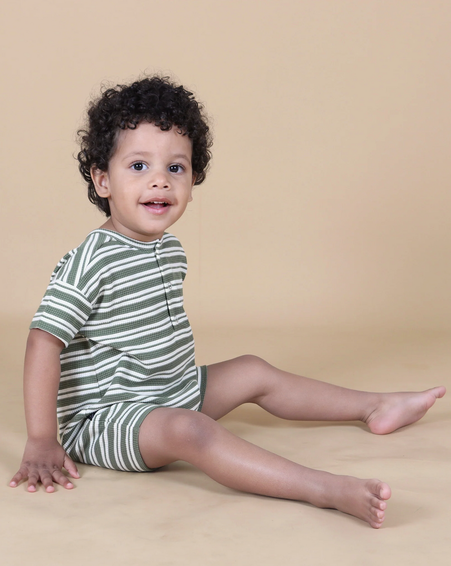 Forest Stripe Waffle Relaxed Romper