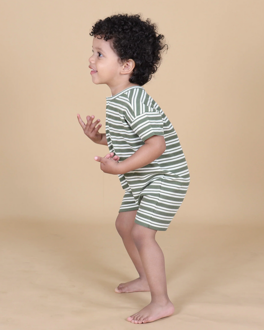 Forest Stripe Waffle Relaxed Romper