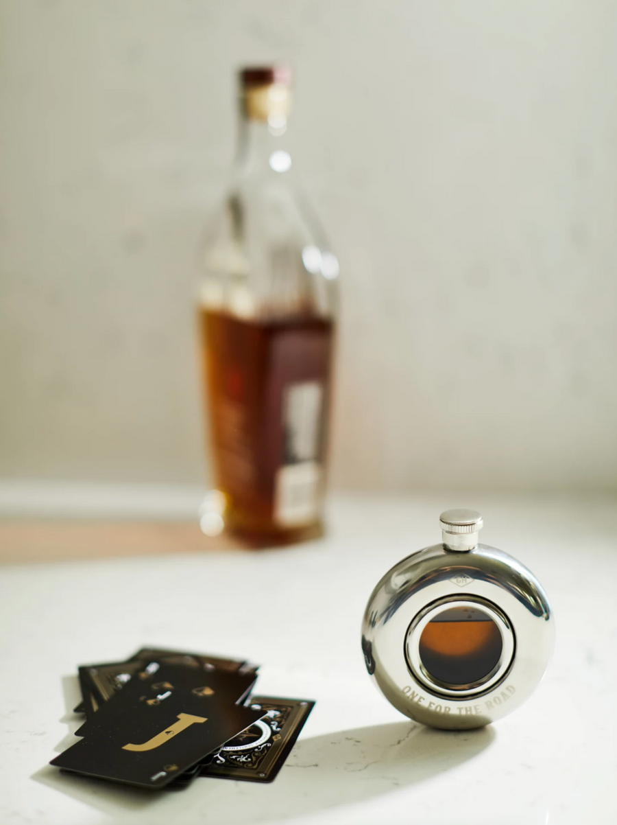 Circular Hip Flask 'One for the Road'