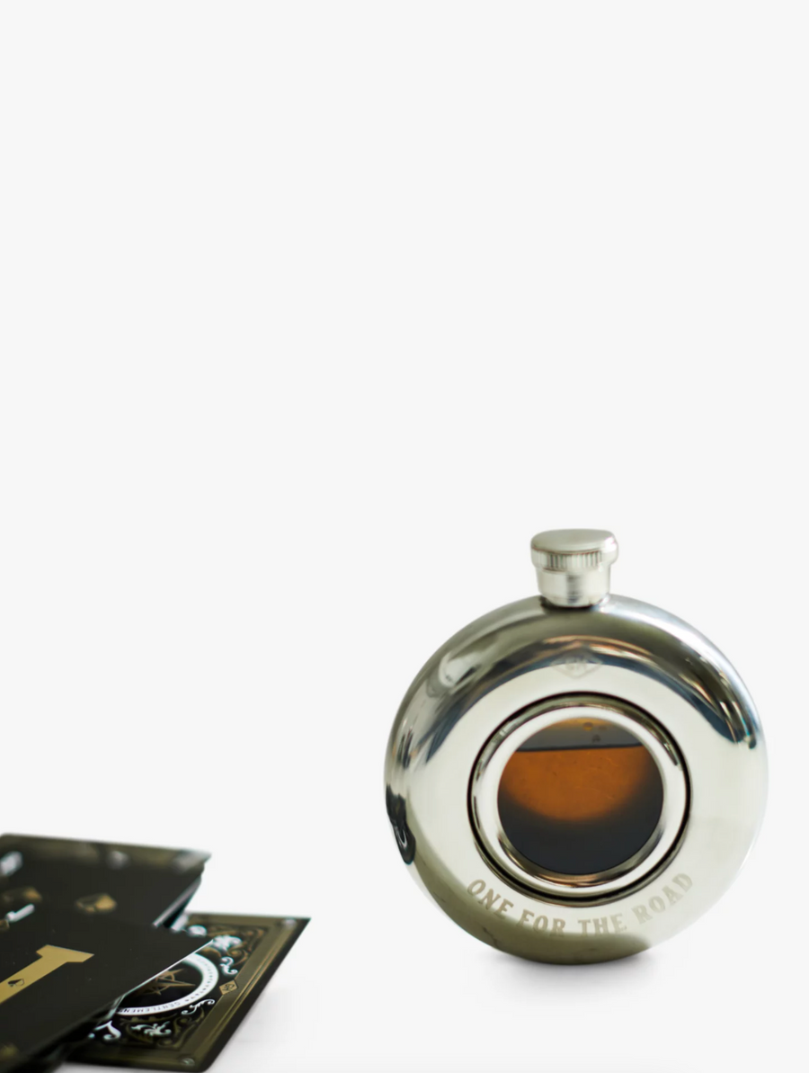 Circular Hip Flask 'One for the Road'