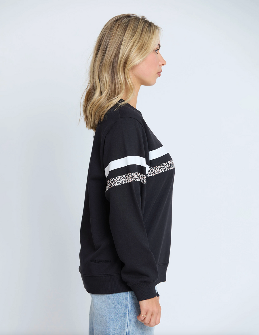 Essential Sweat Black Leopard and White Stripe