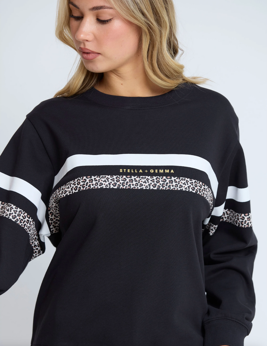 Essential Sweat Black Leopard and White Stripe