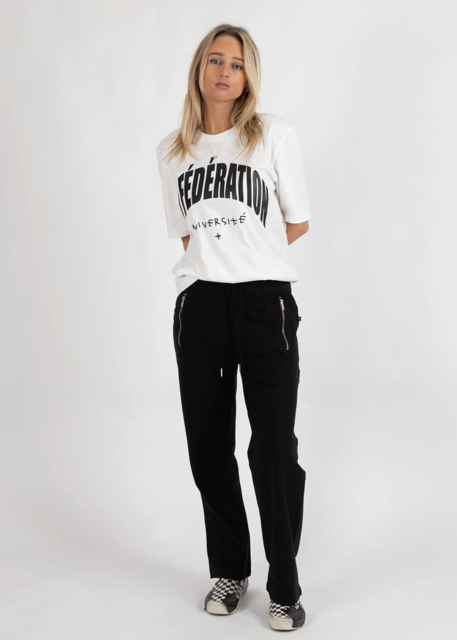 Loose Leg Escape Trackies - Black/Silver