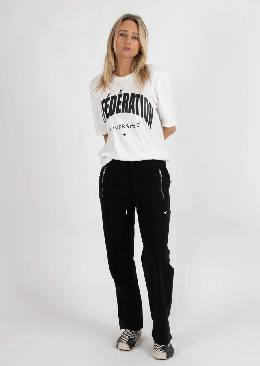 Loose Leg Escape Trackies - Plus Dot/Black White