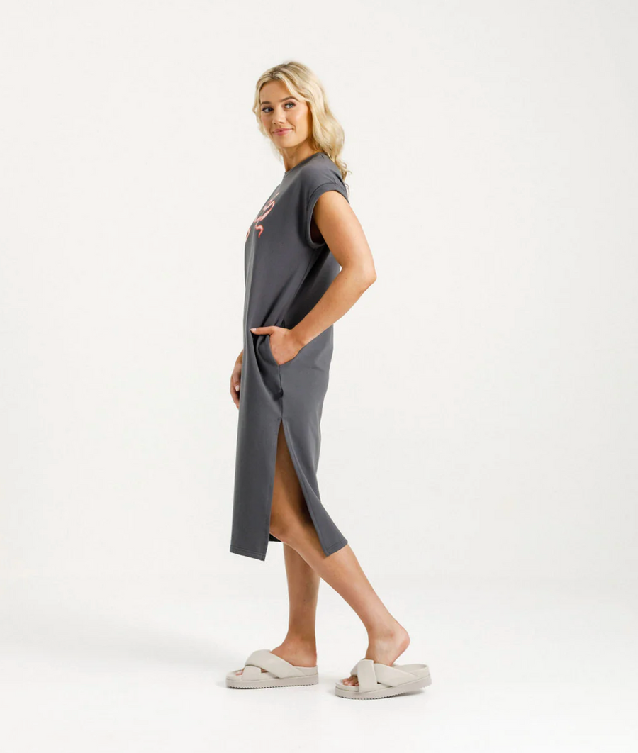 Adele Dress - Graphite with Blossom Berry Bow