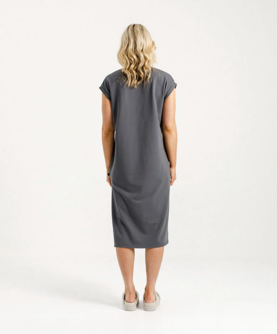 Adele Dress - Graphite with Blossom Berry Bow