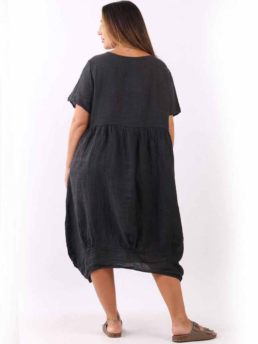 Mila Linen Dress - Charcoal