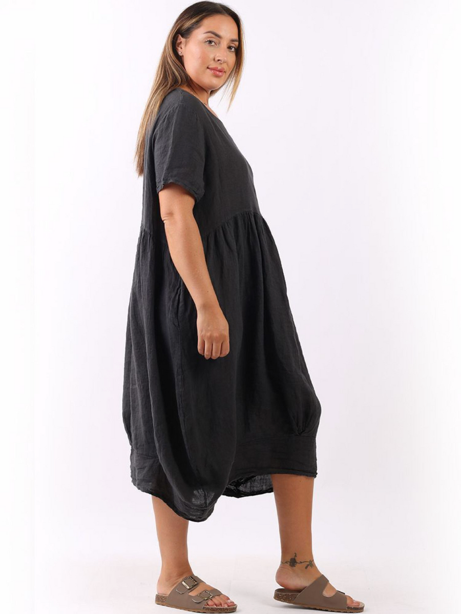 Mila Linen Dress - Charcoal