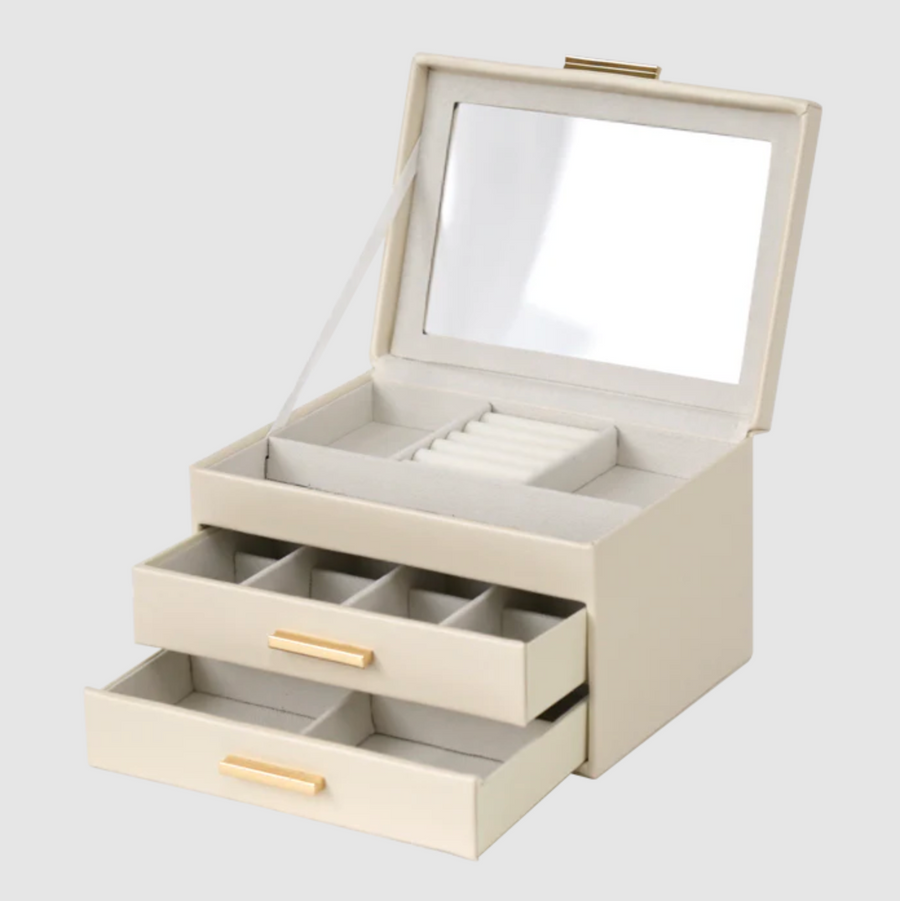 Jewellery Box - Champagne Leather 2 Draw