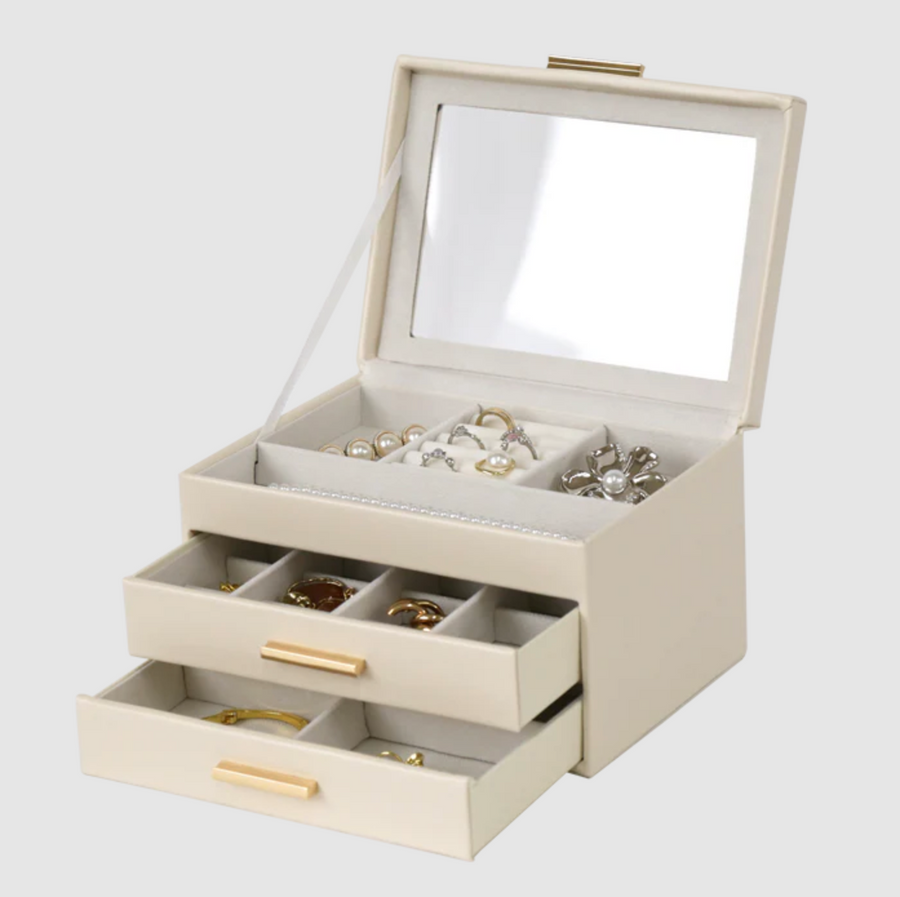 Jewellery Box - Champagne Leather 2 Draw