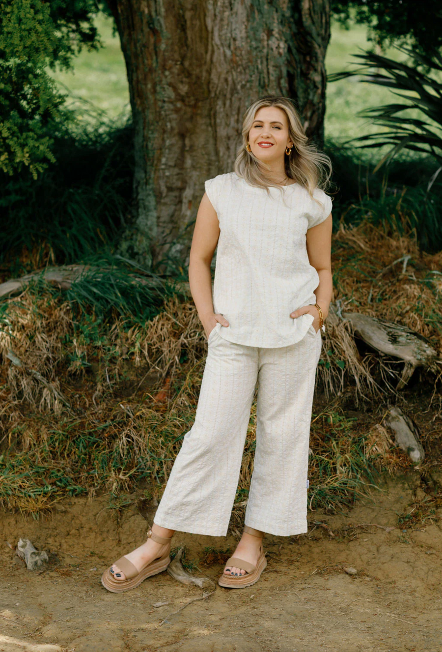 Zoe Pants - Cream Daisies