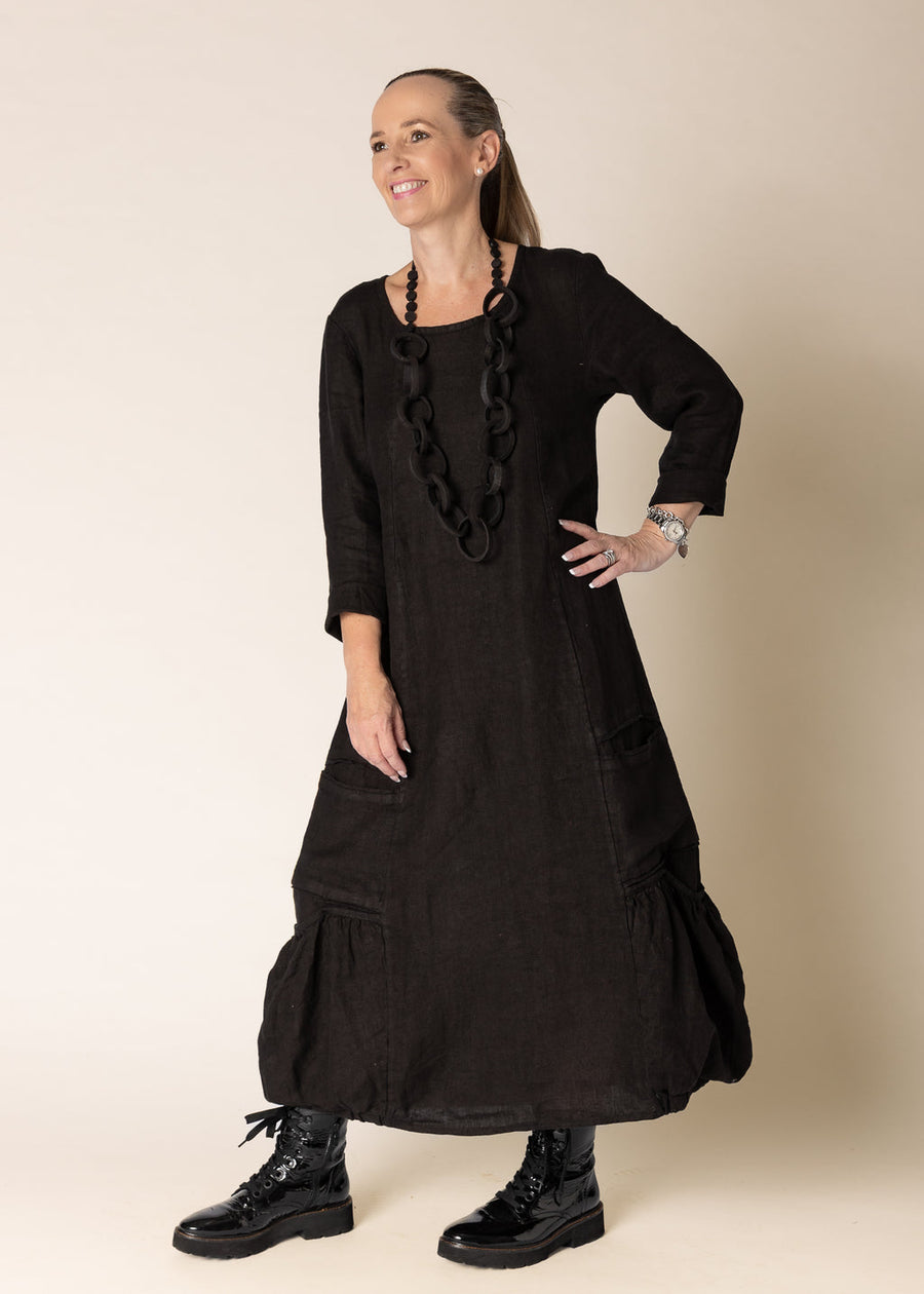 Torina Linen Dress in Onyx