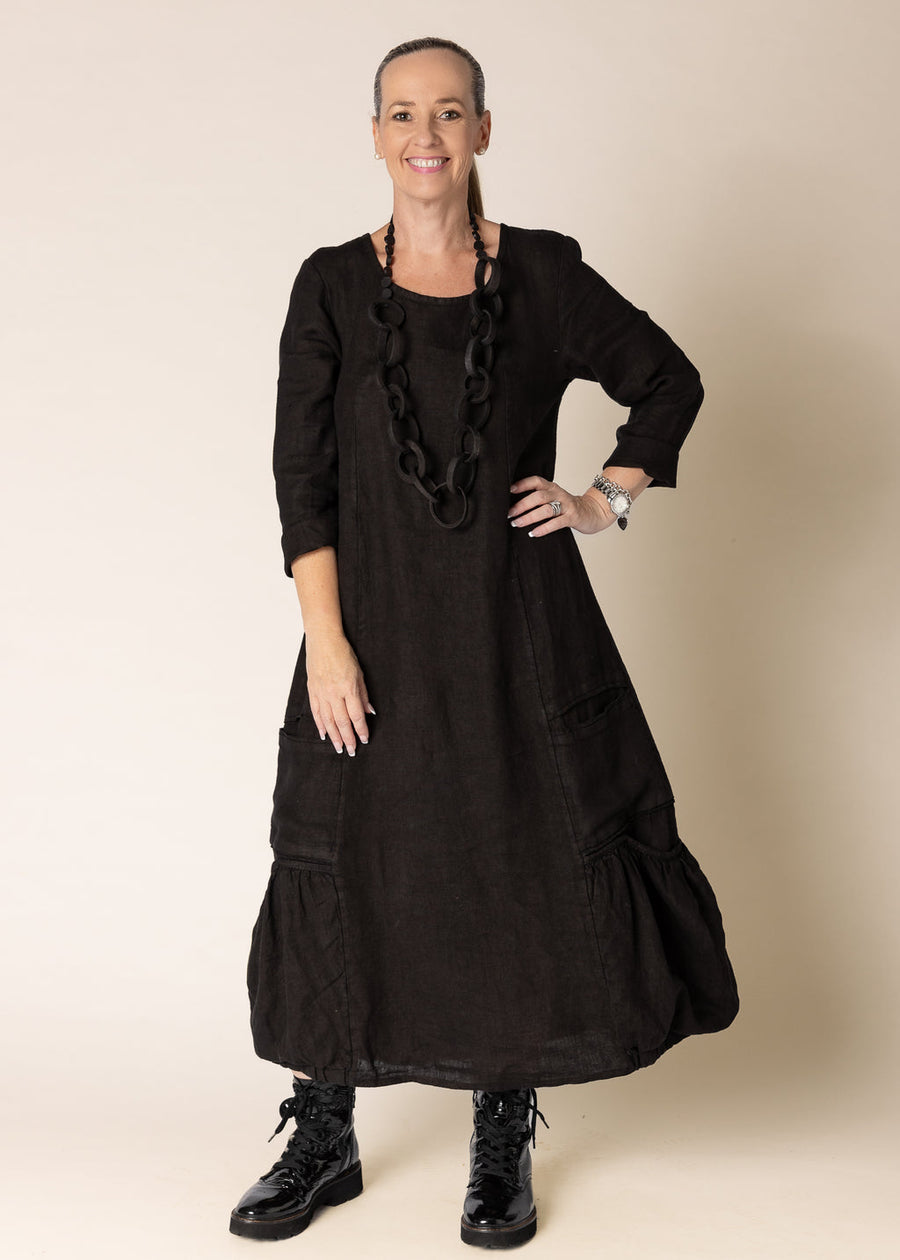 Torina Linen Dress in Onyx