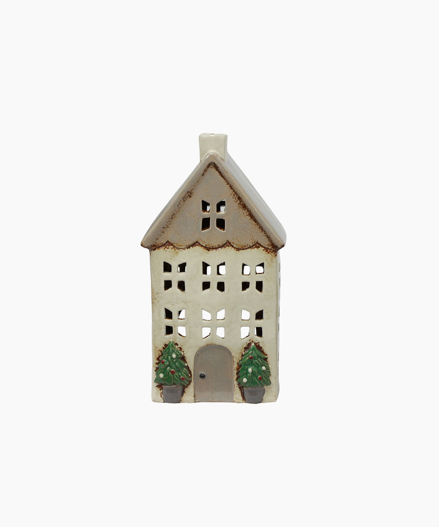 Christmas Tea Light House Stone with Pots Medium