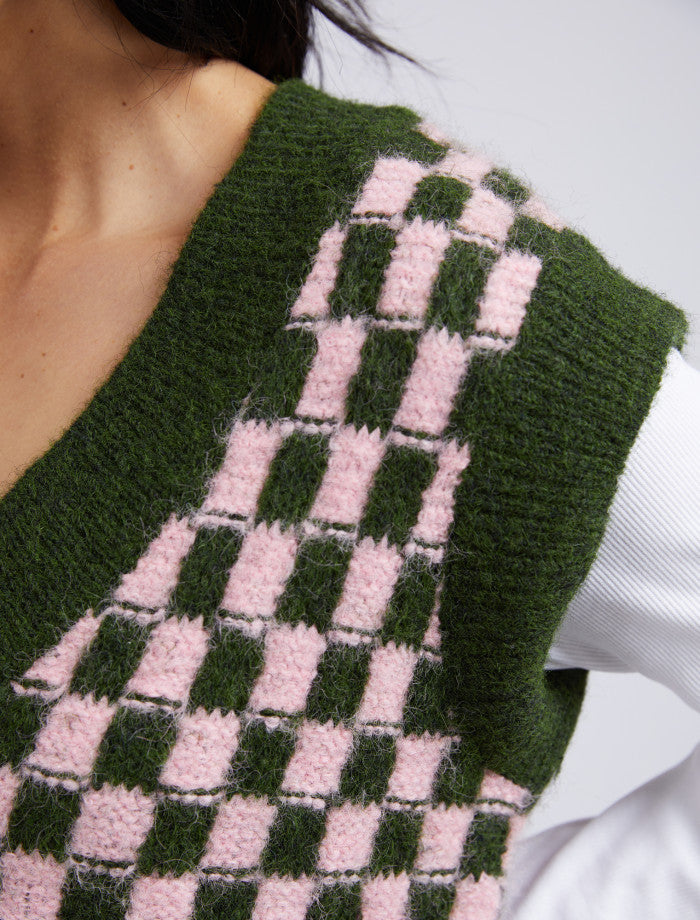 Aspen Knit Vest - Clover/Lilac Snow Check
