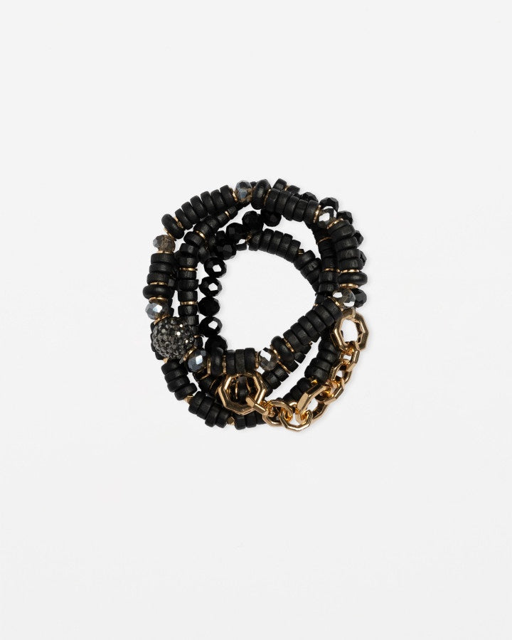 Bracelet - Set of 4 Black & Gold Bead