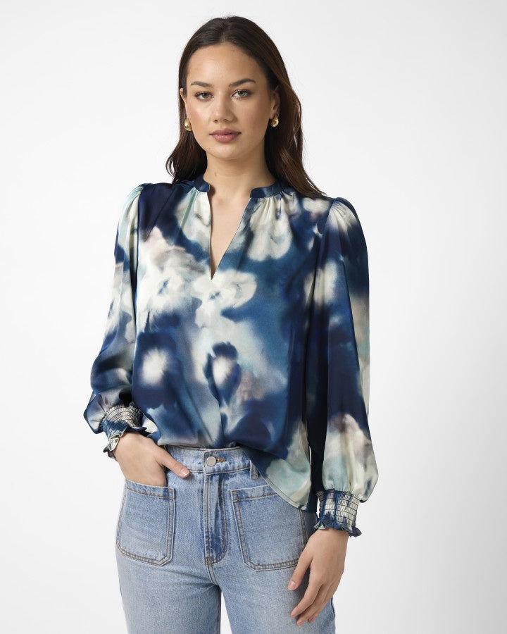 Cecily Top - Navy Floral Blur