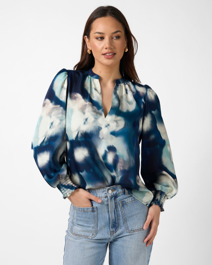 Cecily Top - Navy Floral Blur