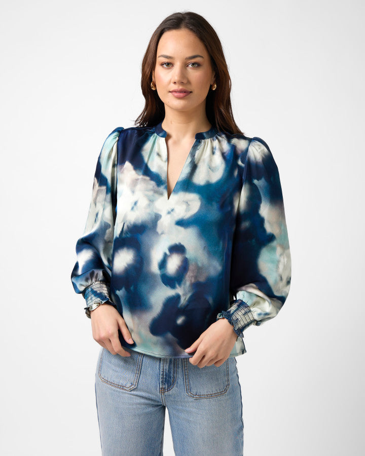 Cecily Top - Navy Floral Blur