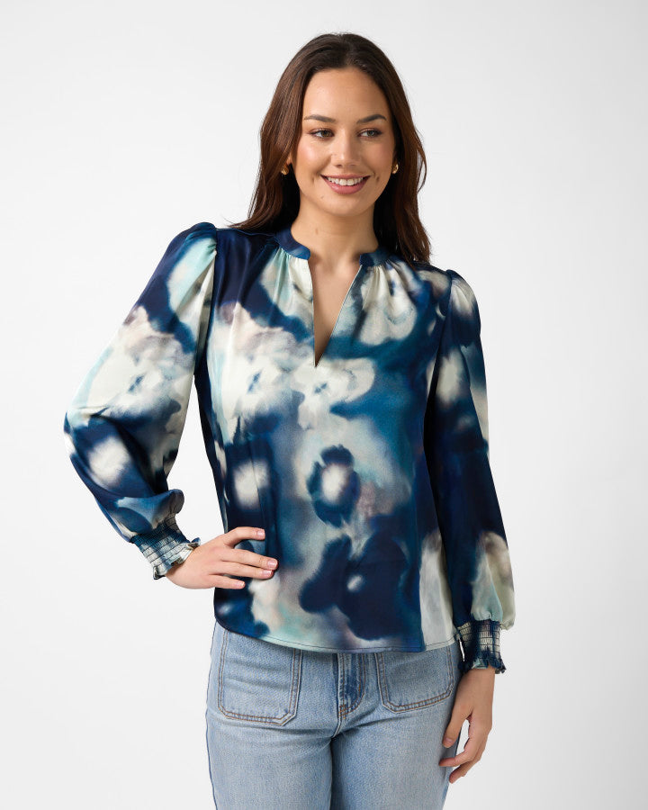 Cecily Top - Navy Floral Blur