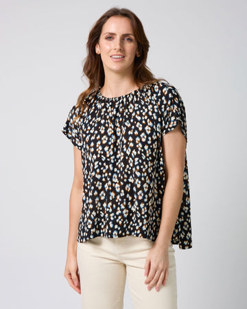 Clio Blouse - Navy Leopard