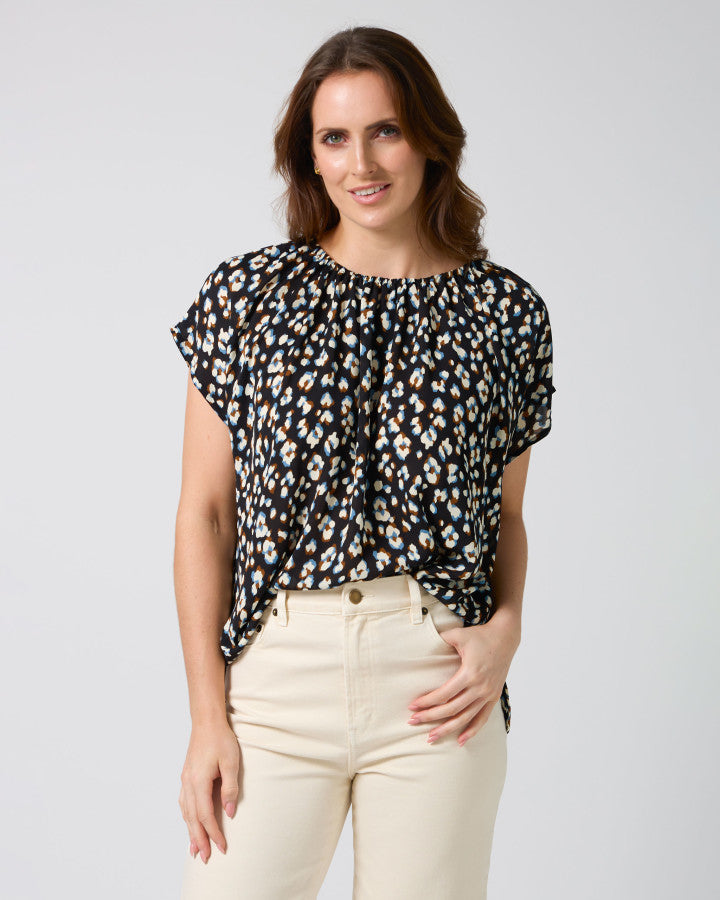 Clio Blouse - Navy Leopard