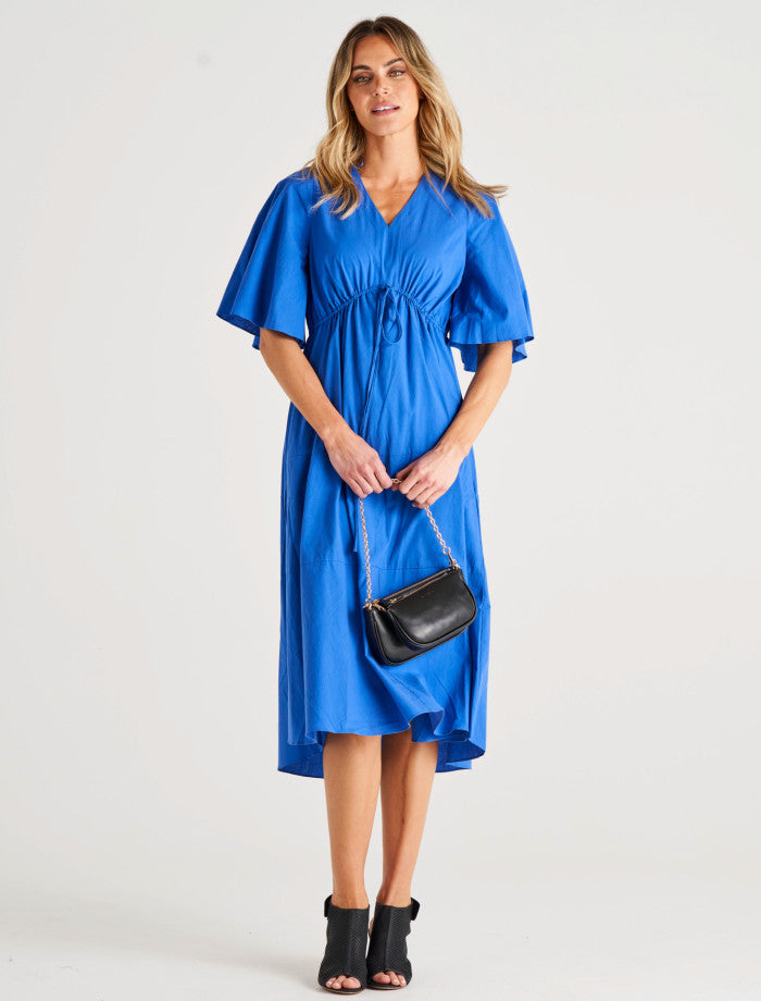 Cora Empire Waist Cotton Midi Dress - Iris Blue