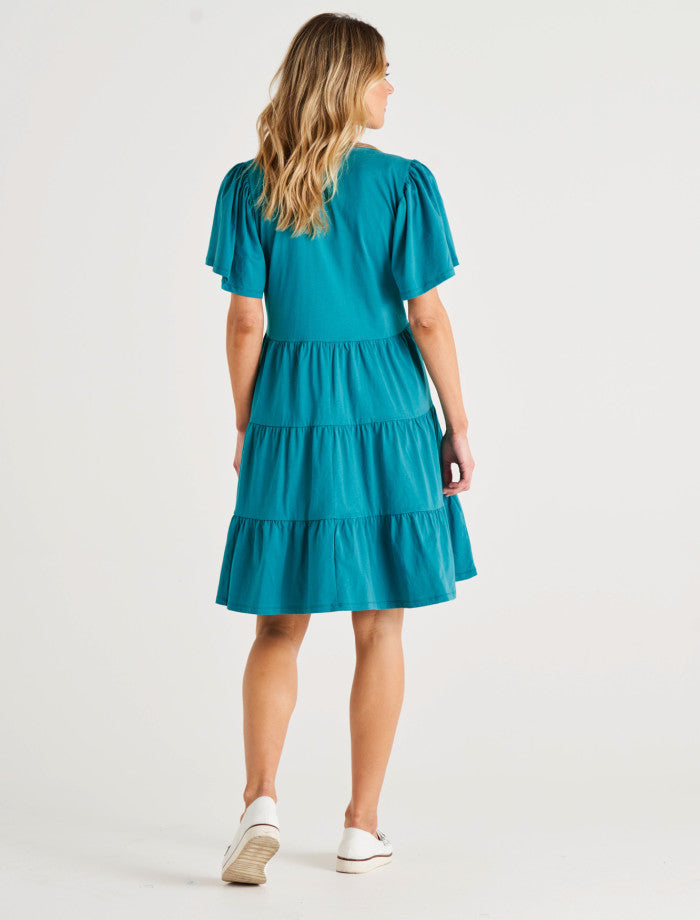 Cressida V-Neck Relaxed Cotton Dress - Deep Sea Turquoise