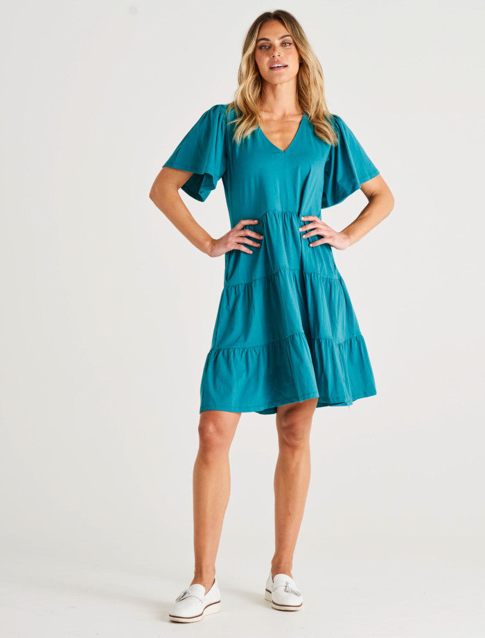 Cressida V-Neck Relaxed Cotton Dress - Deep Sea Turquoise
