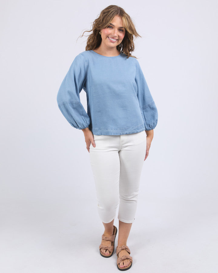 Della Chambray Top - Blue