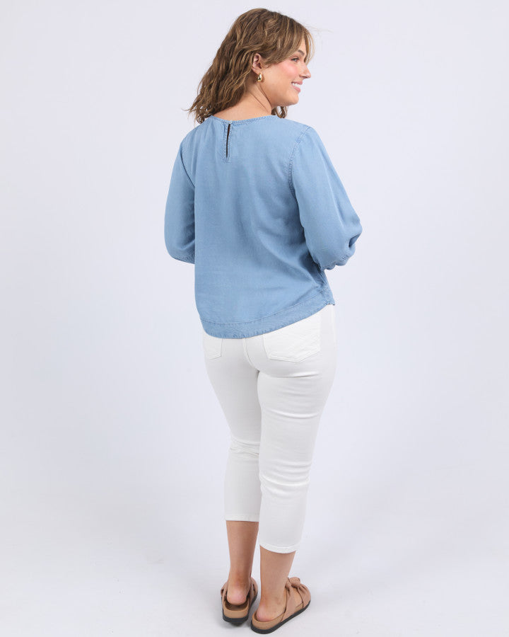 Della Chambray Top - Blue