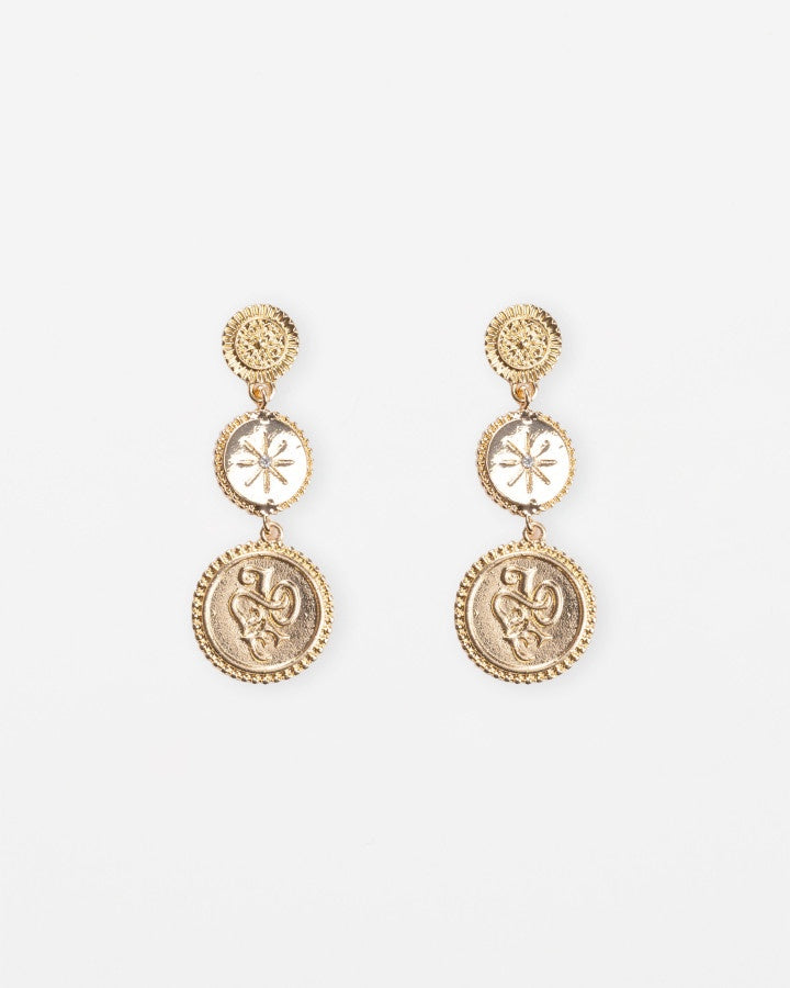 Earrings - Gold Triple Medallion