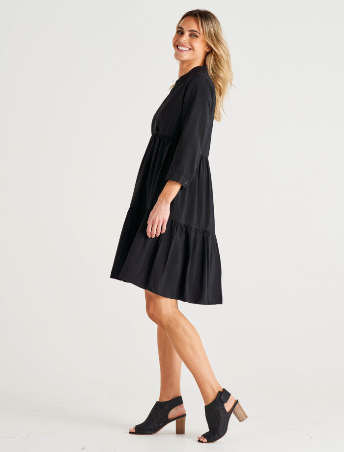 Georgiana 3/4 Sleeve Tiered Dress - Black