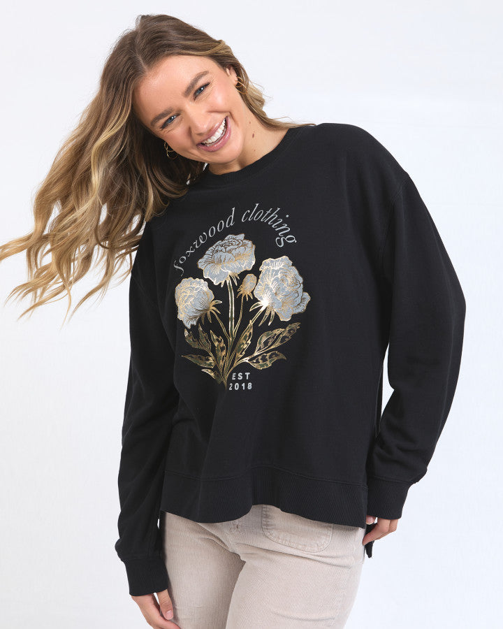 Golden Rose Crew- Washed Black
