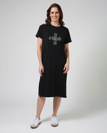 Maxie Tee Dress Ibiza Bloom - Black