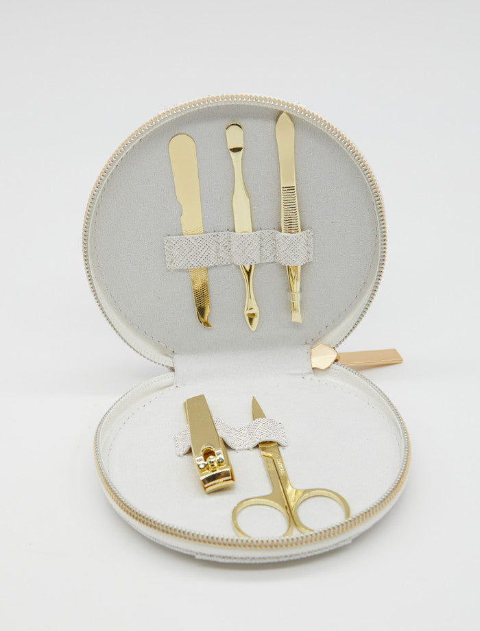 Nail Manicure Set in Scallop Detailed Case - Silver