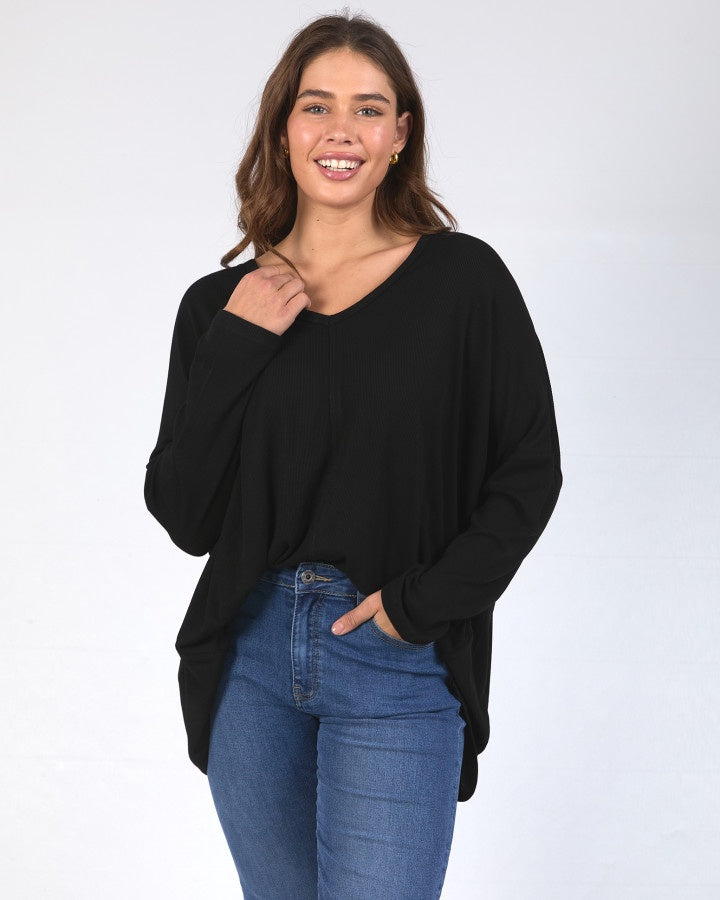 Sailor Rib Long Sleeve Tee - Black