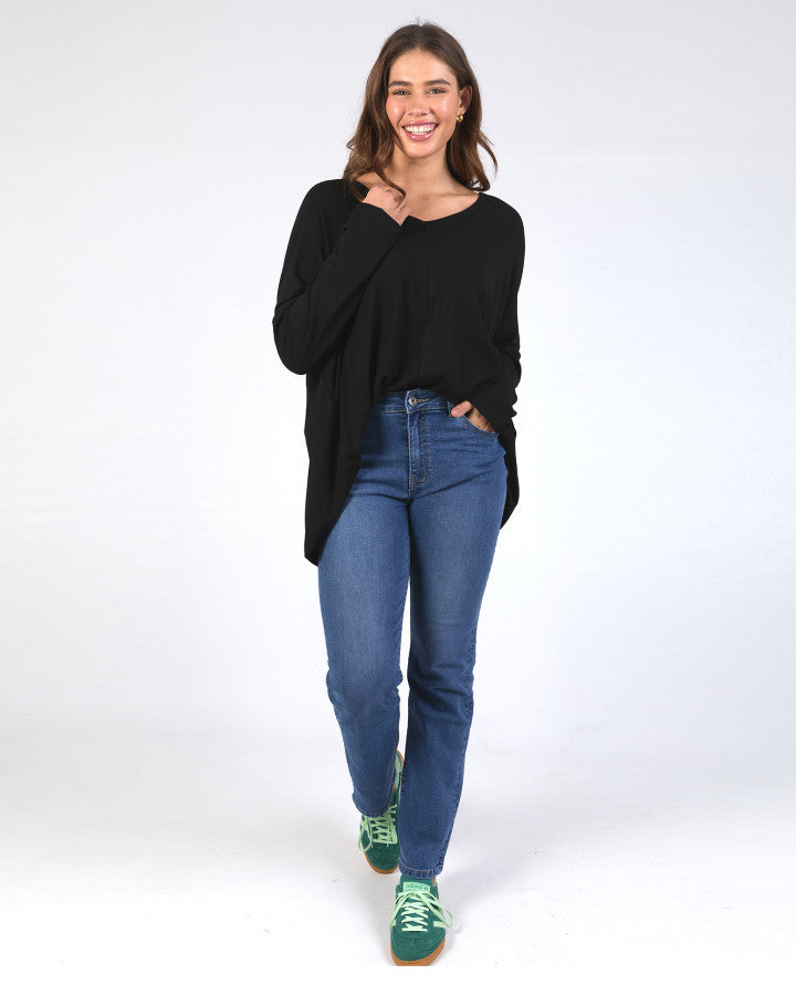 Sailor Rib Long Sleeve Tee - Black