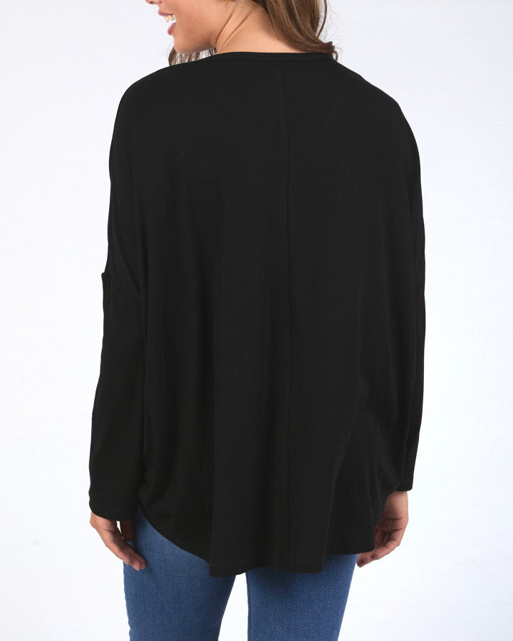 Sailor Rib Long Sleeve Tee - Black