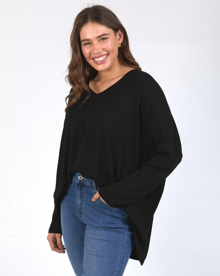 Sailor Rib Long Sleeve Tee - Black
