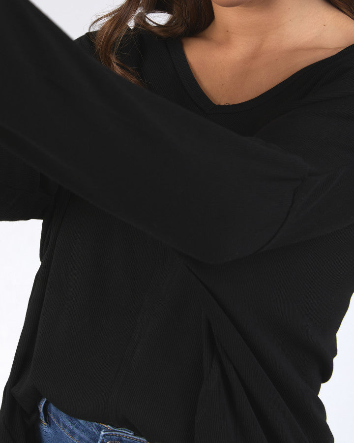 Sailor Rib Long Sleeve Tee - Black