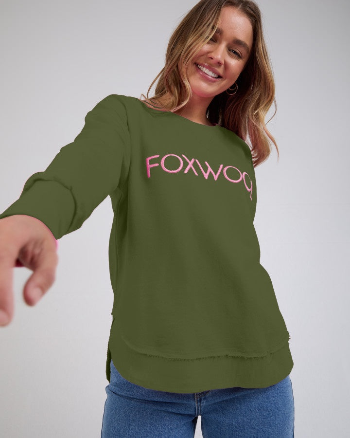 Simplified Metallic Crew - Olive with Pink
