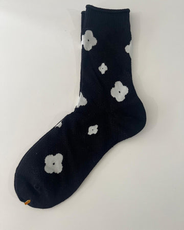 Socks - Black Sheer with Grey Flowers