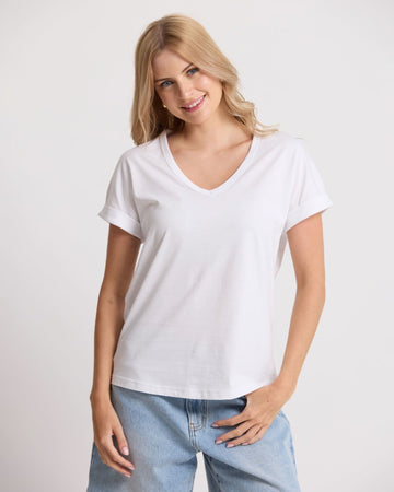 Soho Cuff V-Neck Tee - White