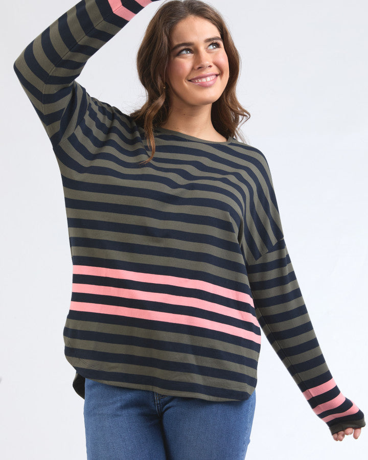 Turn Back Long Sleeve Tee - Clover/Pearl Stripe