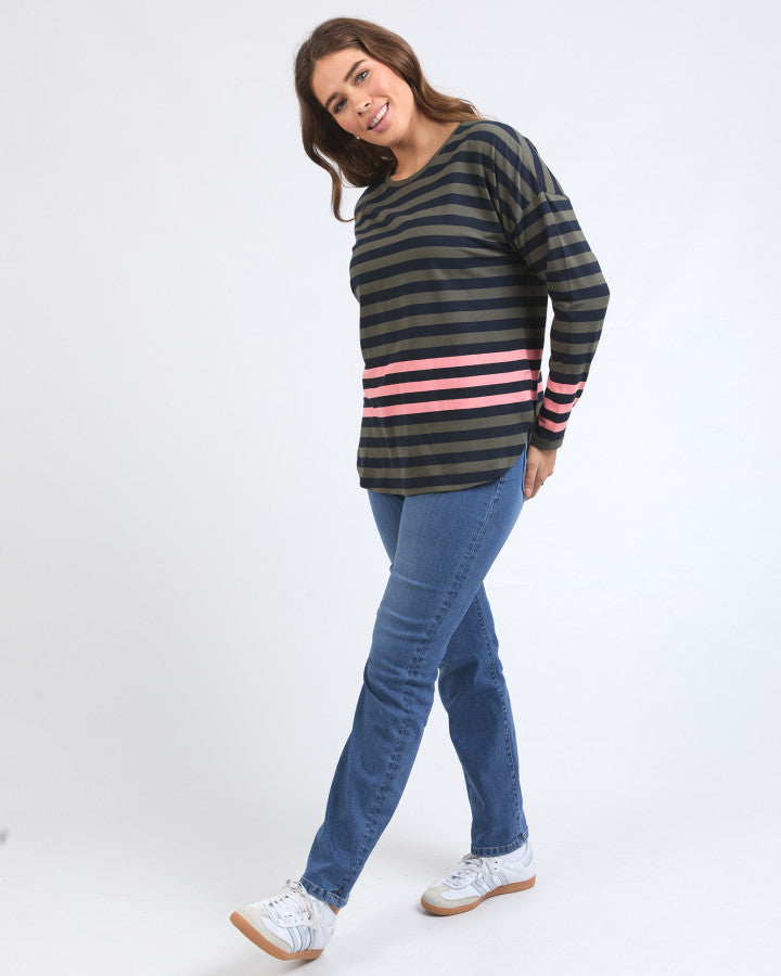 Turn Back Long Sleeve Tee - Clover/Pearl Stripe