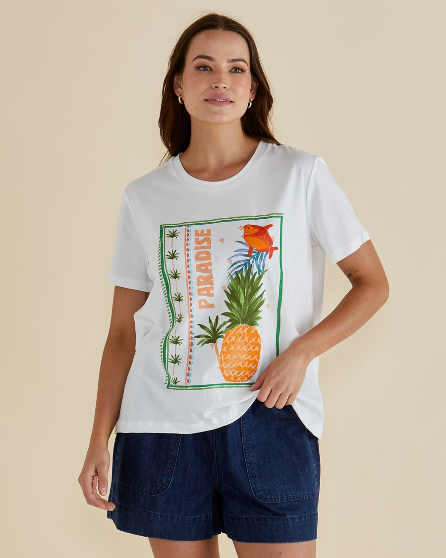 Ellia Crew Tee - Paradise Beach Print